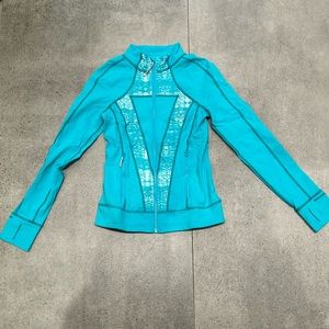 Turquoise Ivivva (lulu lemon) tight fitted zip up. Size 4.